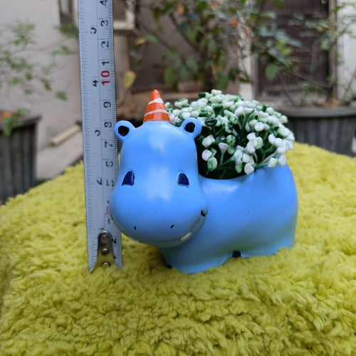 Blue hippo planter