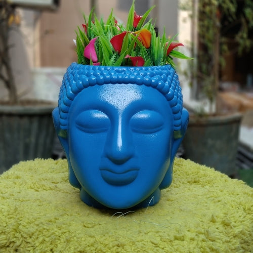 Buddha head planter (blue)