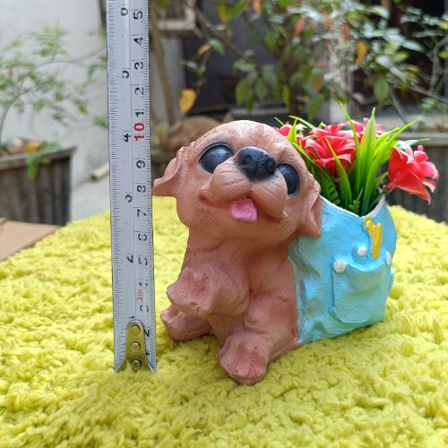 Dog with blue bag planter