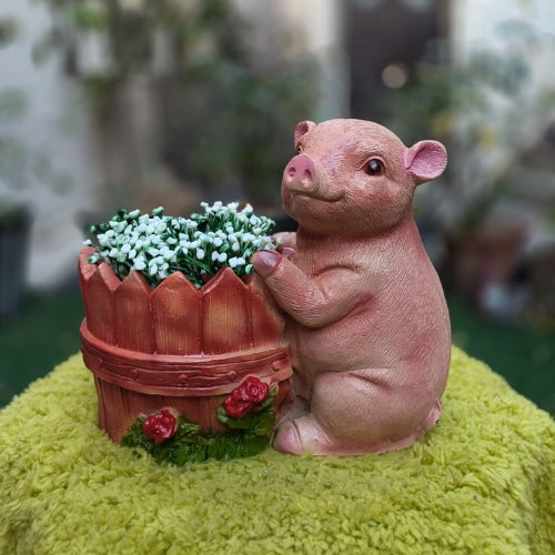 Pig with basket planter