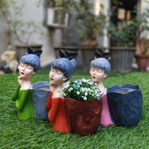Lady with basket planter