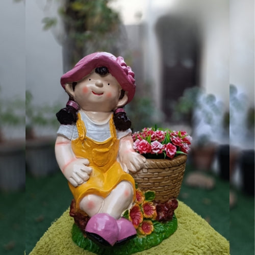 Girl sitting with pot big planter
