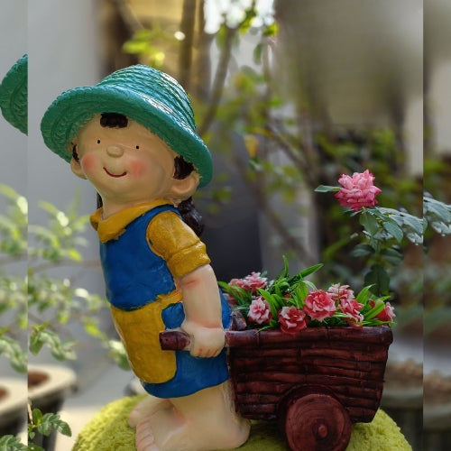 Girl with cart big planter
