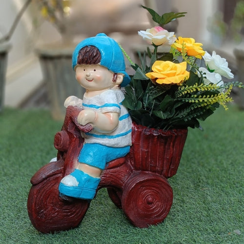 Boy on cycle big planter