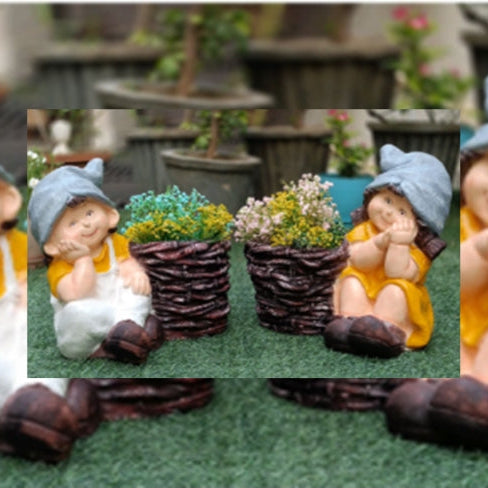 Set of 2 dreaming  girl boy big planter