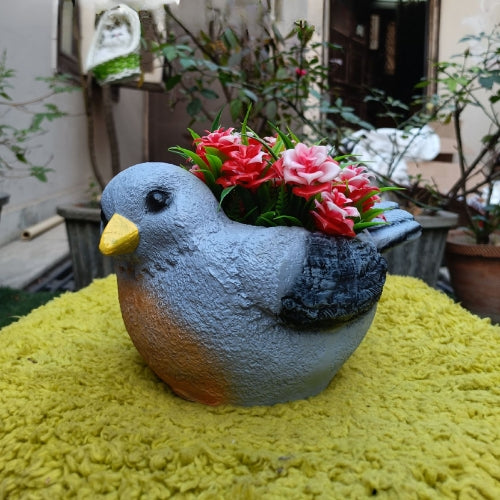 Grey bird planter