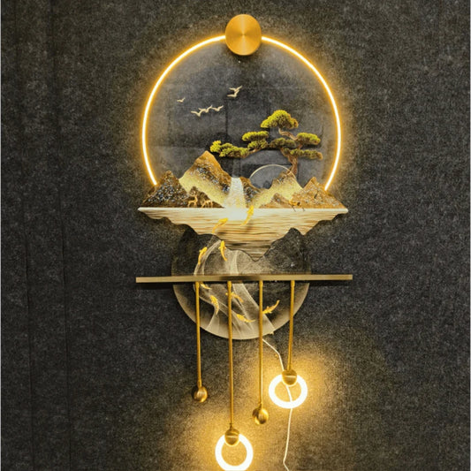  Mountain & Birds with Lights Wall Art