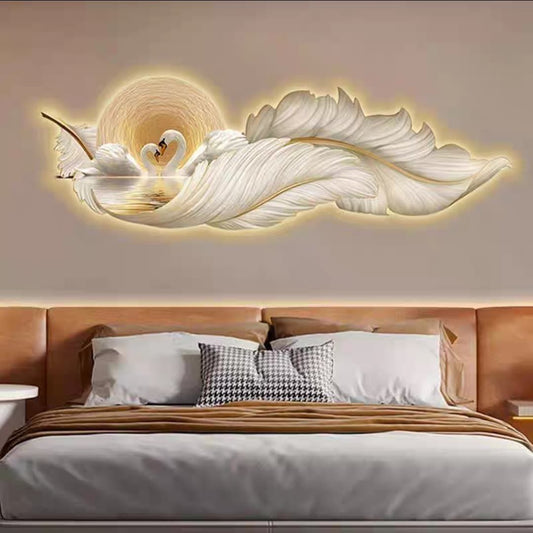 Swan Couple Feather Design LED Wall Art